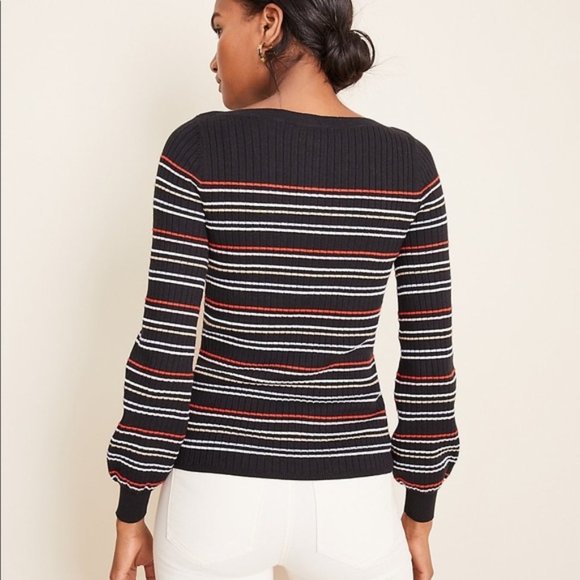 Ann Taylor Black Striped Ribbed Sweater - Large L - NWOT - Picture 4 of 10